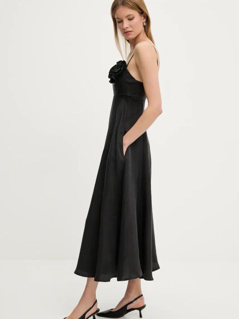Answear.LAB sukienka kolor czarny midi rozkloszowana