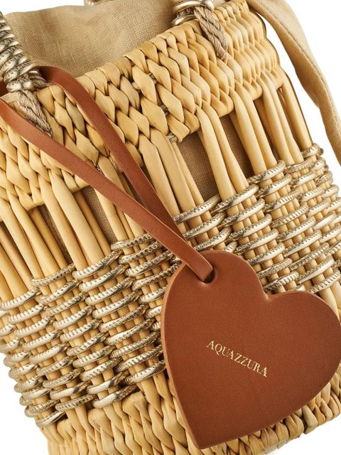 Aquazzura mini straw heart-shaped bucket bag - Neutrals