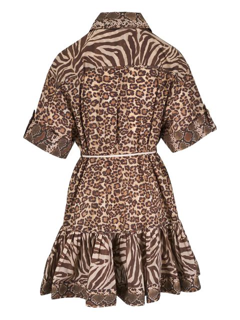 ZIMMERMANN animal-print ruffled mini dress - Brown