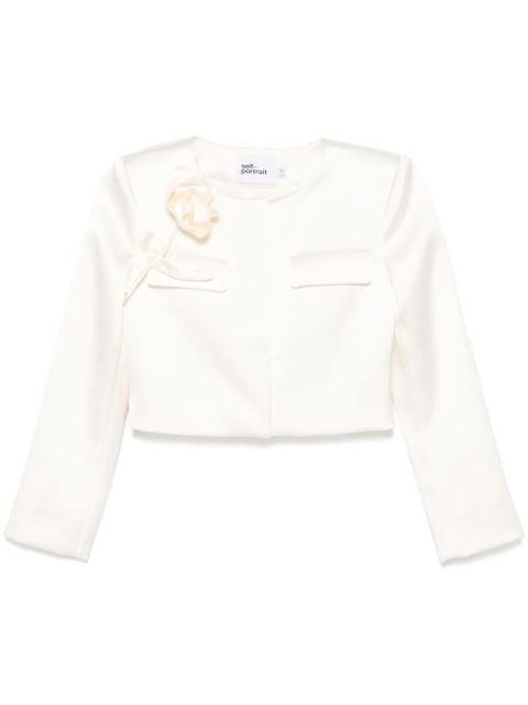 Self-Portrait 3D-flower satin jacket - White - zdjęcie produktu nr 1