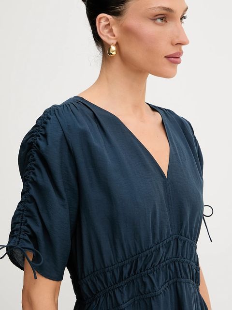 BOSS Orange sukienka kolor granatowy midi rozkloszowana