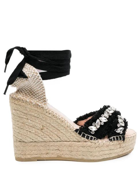 Manebi 110mm crystal-embellished wedge espadrilles - Black - zdjęcie produktu nr 1