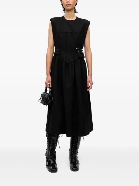 GANNI pleat-detailing midi dress - Black
