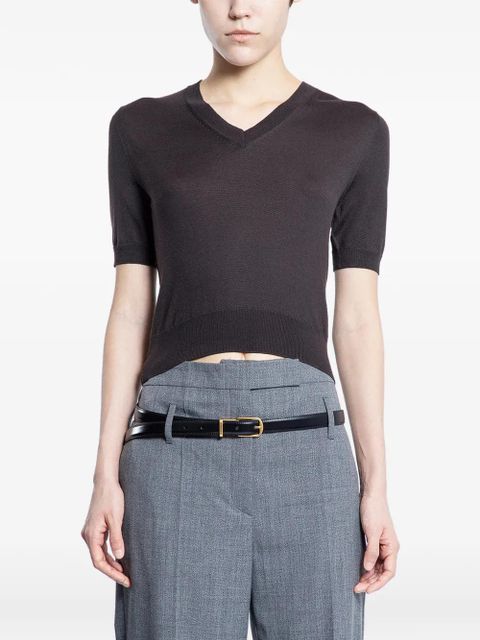 Prada V-neck short-sleeved sweater - Brown - zdjęcie produktu nr 1