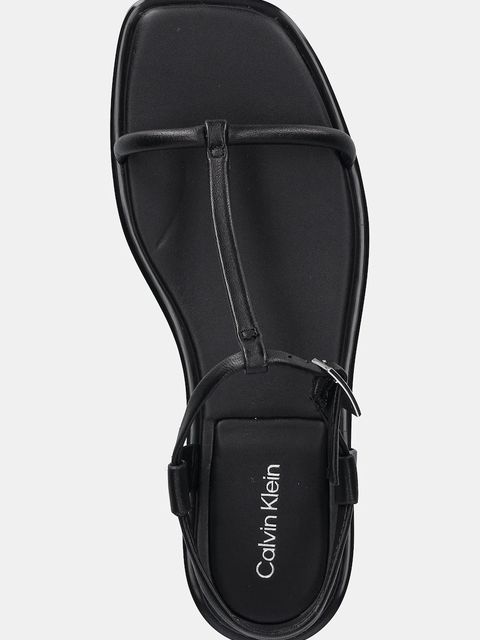Calvin Klein sandały skórzane FLAT SANDAL SQUARED BUCKLE LTH damskie kolor czarny HW0HW02556