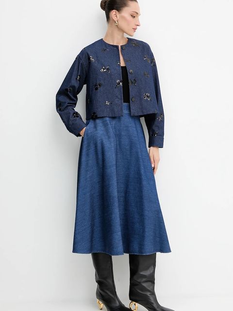 Marella marynarka jeansowa Emme by Marella kolor granatowy jednorzędowa 2525046111200 - zdjęcie produktu nr 2