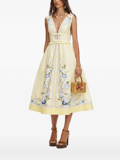 Self-Portrait floral-print ruffled midi dress - Yellow - zdjęcie produktu nr 1