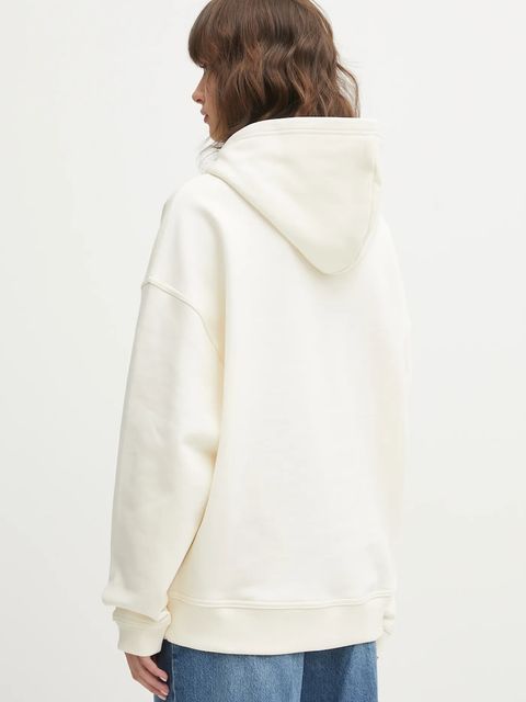 HUGO bluza bawełniana Dalessandra_2 damska kolor beżowy z kapturem z nadrukiem 50555814