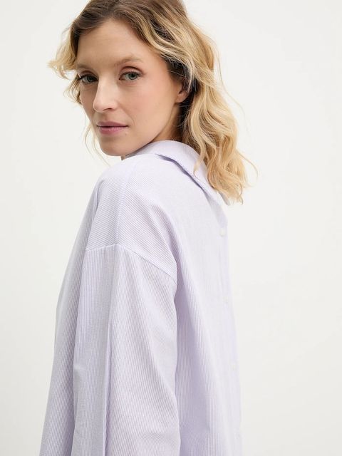 Answear.LAB koszula lniana damska kolor fioletowy relaxed z kołnierzykiem klasycznym