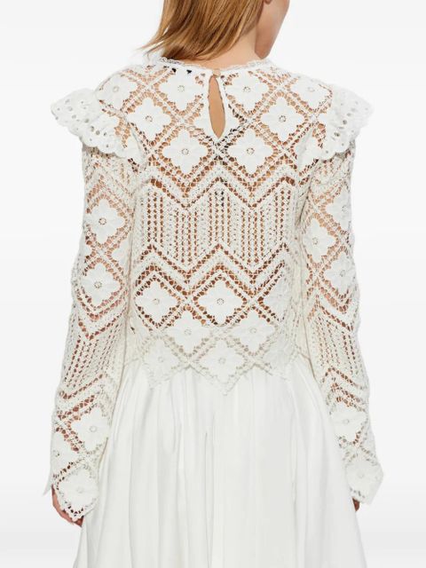 Self-Portrait guipure-lace ruffled top - White - zdjęcie produktu nr 2