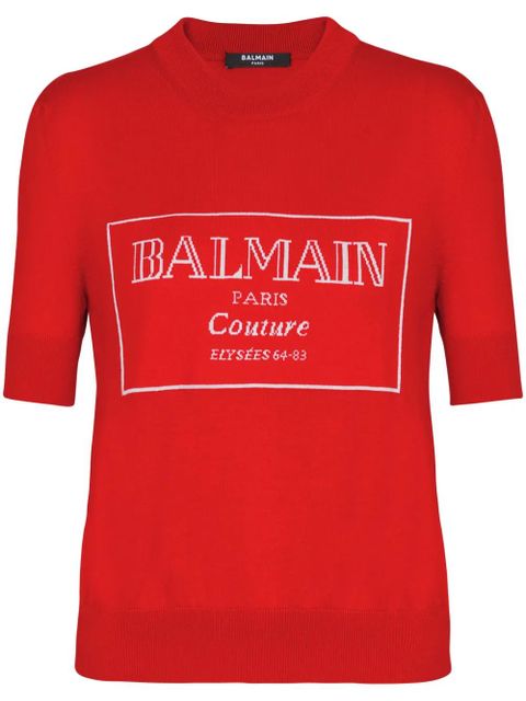 Balmain logo-intarsia T-shirt - Red - zdjęcie produktu nr 2