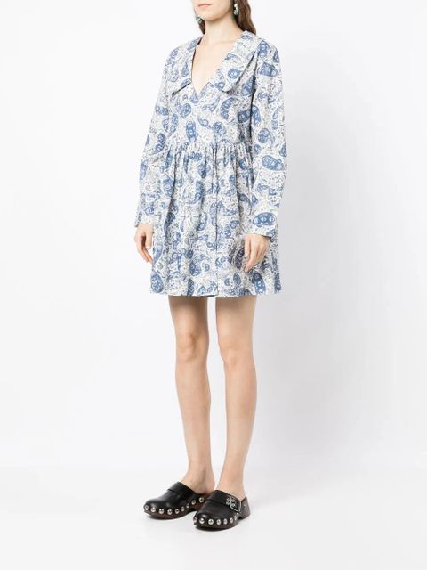 GANNI paisley-print cotton wrap dress - Blue