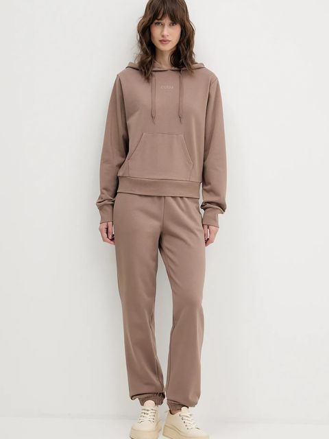 Guess bluza SOFIA damska kolor brązowy z kapturem gładka O5RQ02 KCO31