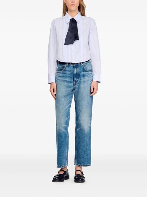 SANDRO striped buttoned cropped shirt - Blue