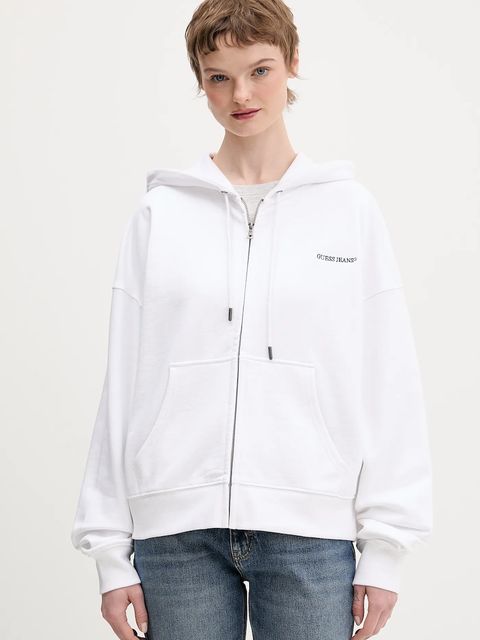 Guess Jeans bluza bawełniana damska kolor biały z kapturem gładka W6RQ32 K68I4 - zdjęcie produktu nr 1