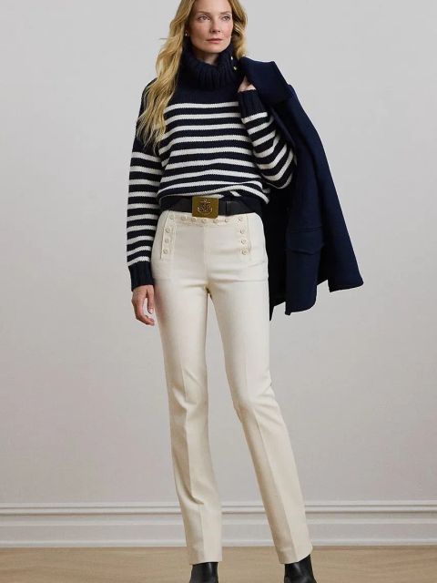 Lauren Ralph Lauren sweter wełniany damski kolor granatowy ciepły z golfem 200957456