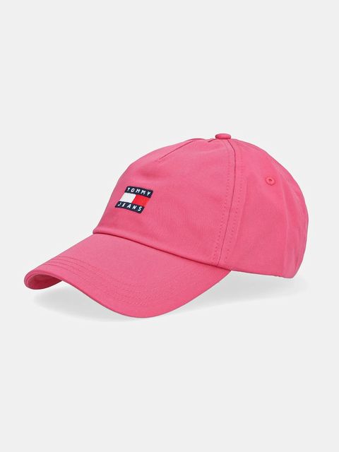 Tommy Jeans czapka z daszkiem bawełniana kolor różowy z aplikacją AW0AW16991 - zdjęcie produktu nr 1