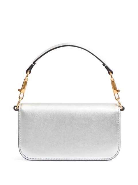 Valentino Garavani Locò small shoulder bag in laminated calfskin with jewel logo - Silver