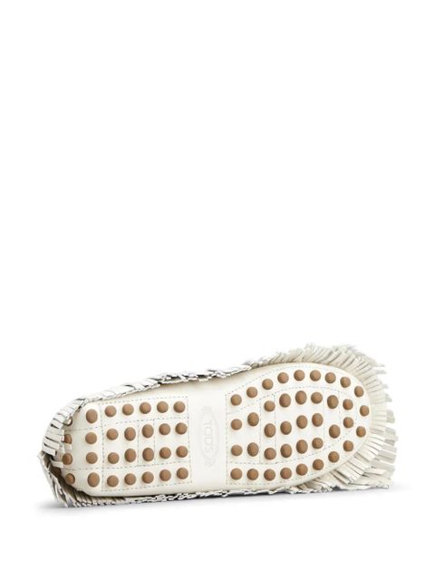 Tod's logo-plaque franged leather loafers - White