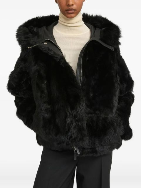 Yves Salomon hooded lambshearling jacket - Black