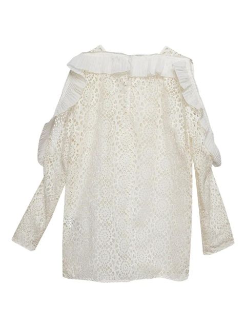 SANDRO pre-owned ruffled broderie-anglaise blouse - White