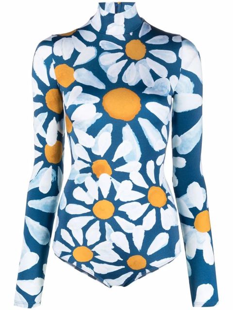 Marni long-sleeve sunflower-print swimsuit - Blue - zdjęcie produktu nr 1
