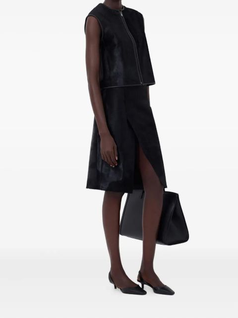 LouLou de Saison MYRA asymmetrical pony-effect leather midi skirt - Black