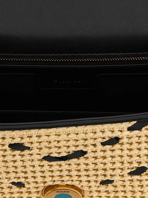PINKO Love One Light chevron raffia small crossbody bag - Neutrals