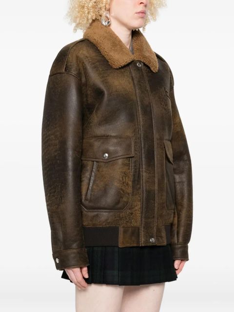 Miu Miu leather bomber jacket - Brown