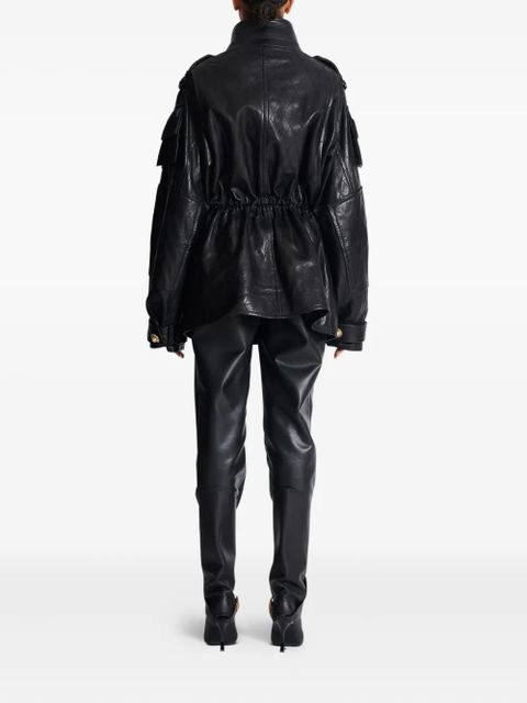 Balmain diamond-stitched leather parka coat - Black