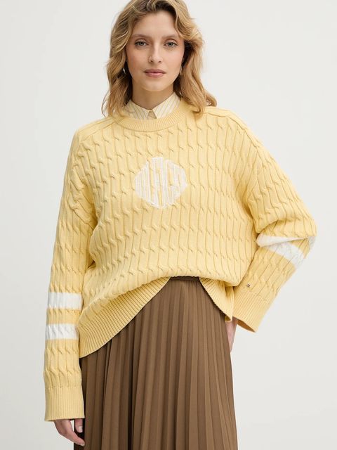 Tommy Hilfiger sweter bawełniany damski kolor żółty WW0WW47633 - zdjęcie produktu nr 1