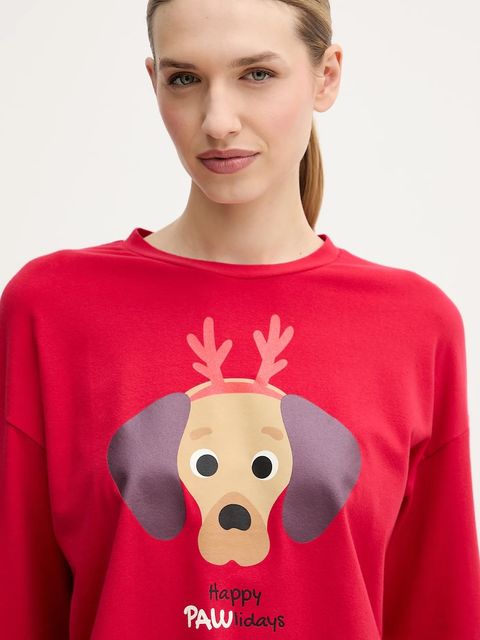 United Colors of Benetton longsleeve piżamowy damska kolor czerwony 3DKE3M07Y