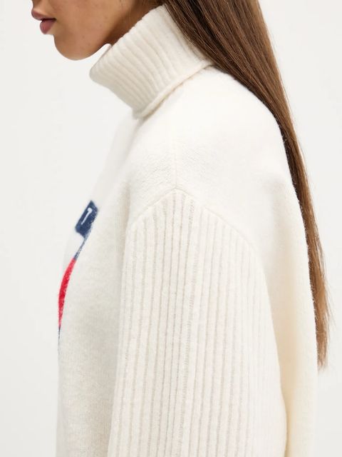 Tommy Jeans sweter z domieszką wełny damski kolor beżowy z golfem DW0DW22108