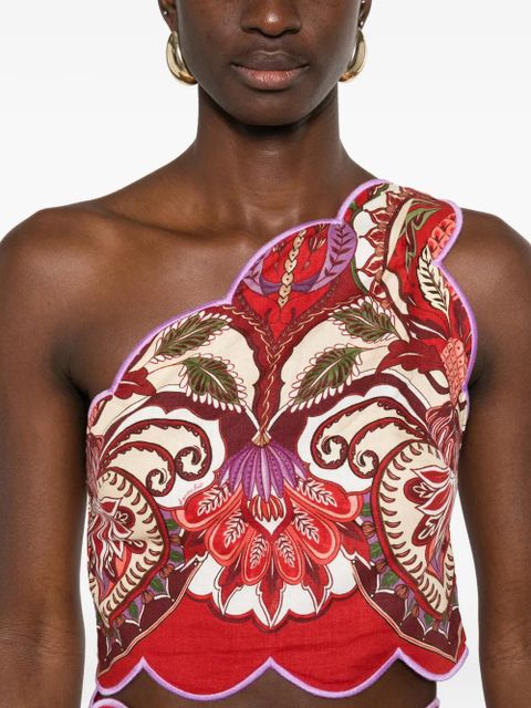 FARM Rio scalloped floral-print top - Red