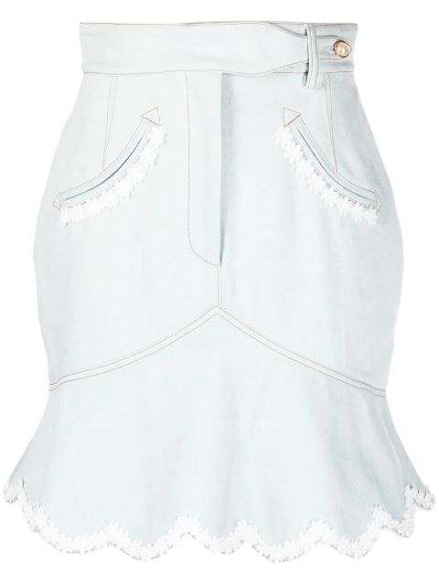 Casablanca floral-embroidered denim peplum skirt - Blue - zdjęcie produktu nr 1