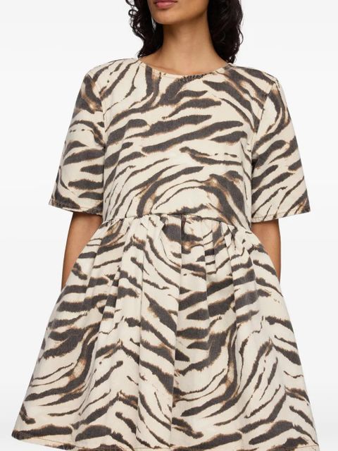 GANNI zebra-print denim dress - Neutrals