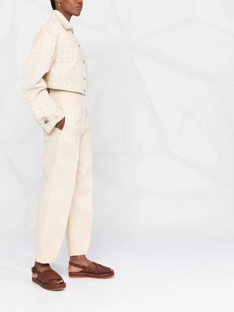 Nanushka logo pattern boxy denim jacket - Neutrals