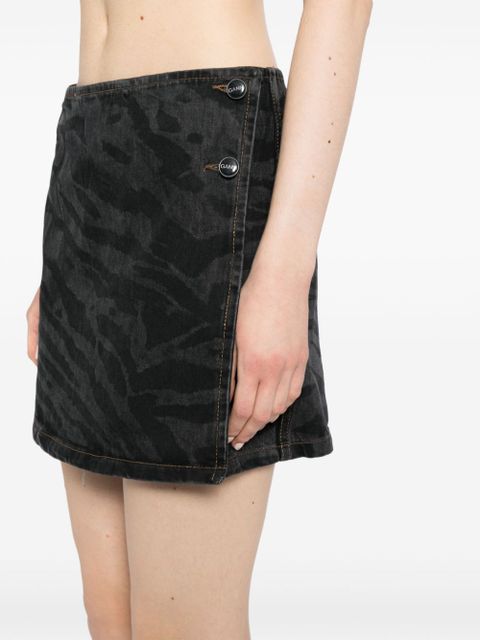 GANNI zebra-print denim miniskirt - Black