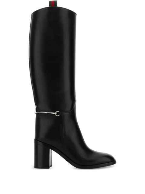 Gucci 85mm leather knee-high heeled boots - Black - zdjęcie produktu nr 1