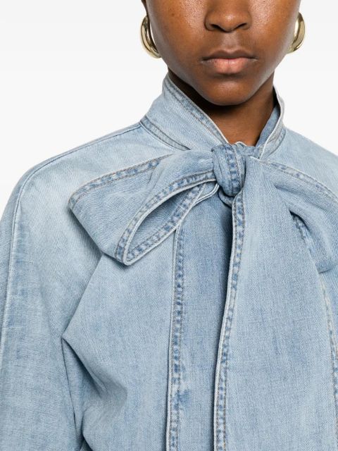 ZIMMERMANN ZIM INDRA DENIM TIE NECK BLOUSE SKYLARK - Blue