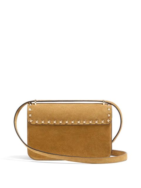 Valentino Garavani Rockstud small suede crossbody bag - Neutrals