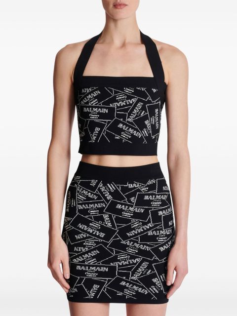 Balmain label-motif halterneck top - Black