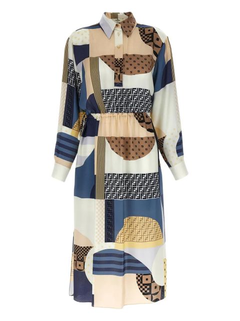 FENDI geometric-print silk belted dress - Blue - zdjęcie produktu nr 1
