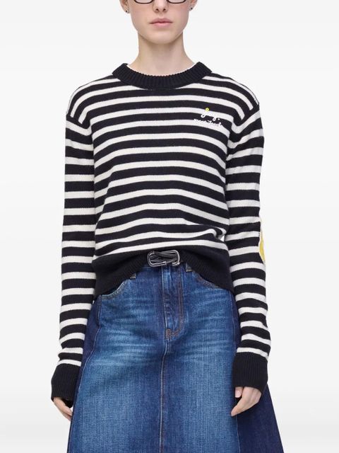 Marc Jacobs striped-pattern flower-embellished sweater - Black