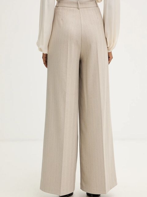 Haveone spodnie damskie kolor beżowy szerokie high waist PGE-P065