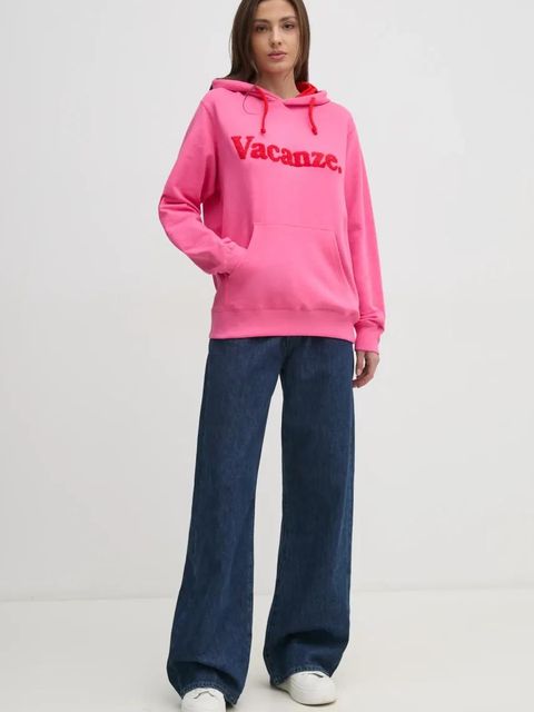 Drivemebikini bluza Vacanze Chenille damska kolor różowy z kapturem z aplikacją 2024-DMBS-027-PR