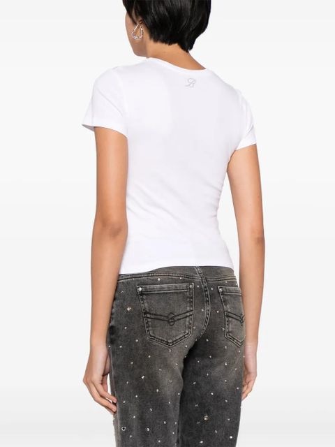 Blumarine rose-brooch cotton T-shirt - White