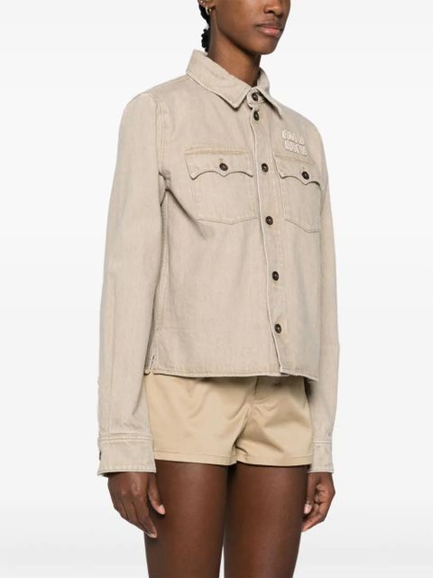Miu Miu logo-appliqué denim jacket - Neutrals