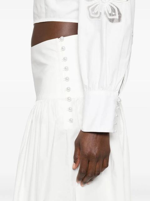 SANDRO floral-embroidered midi skirt - White