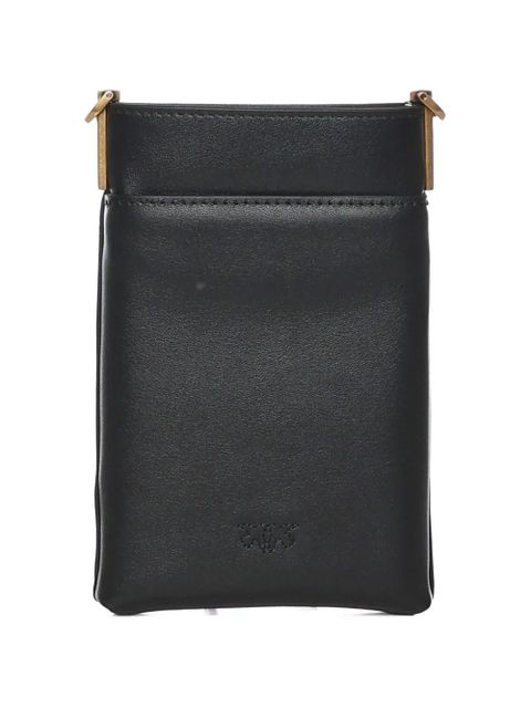 PINKO Love Birds-plaque leather phone bag - Black